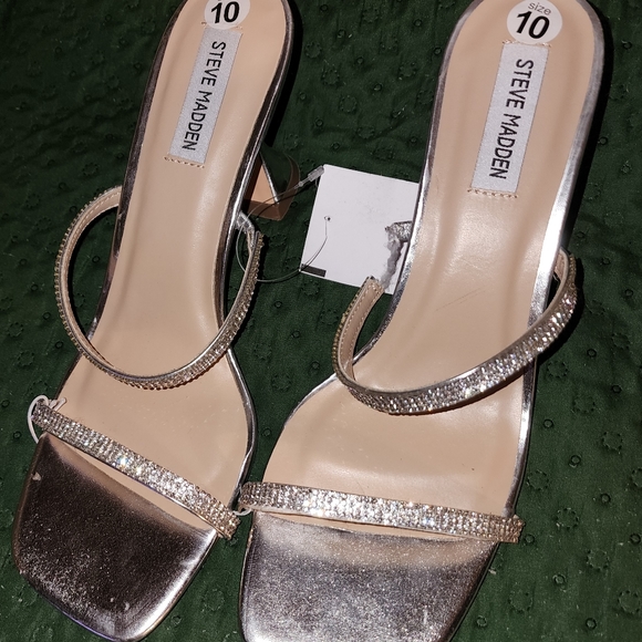 Steve Madden Double strap silver rhinestone heels. Sz 10. New 3" - Picture 3 of 4